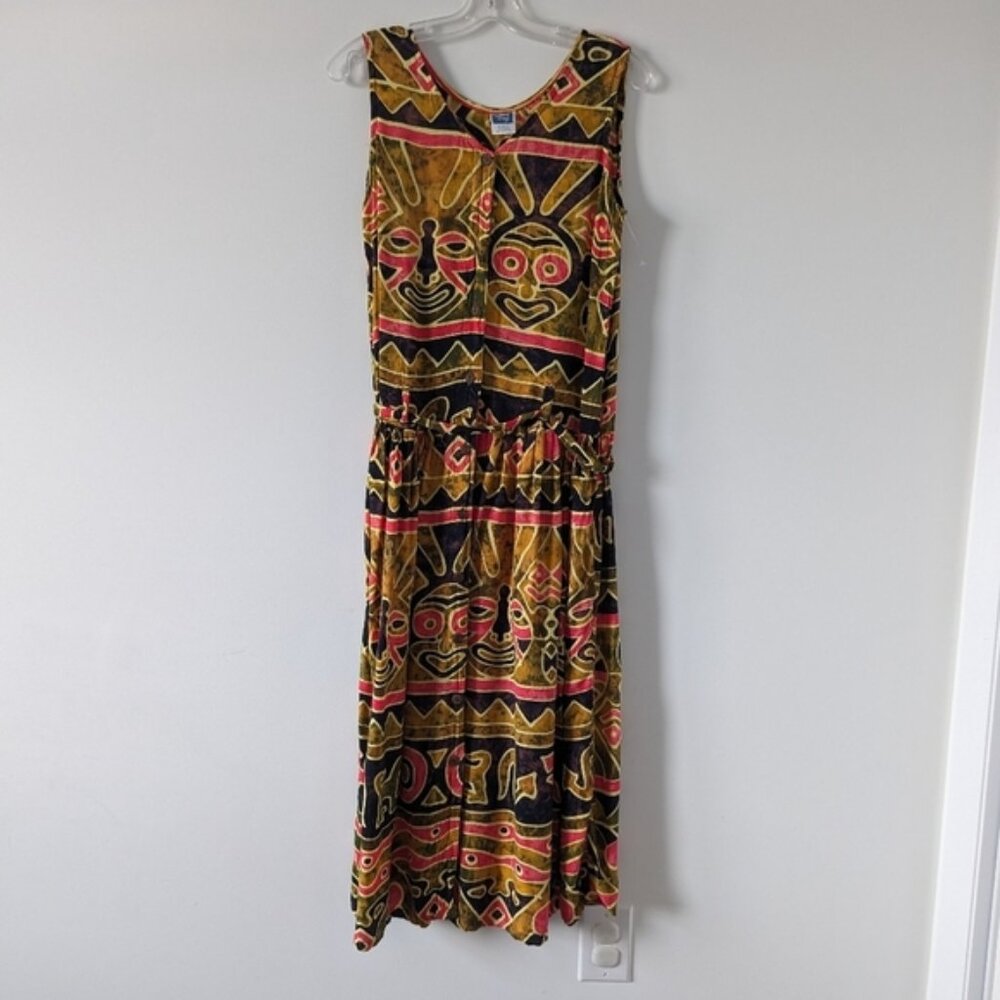 Vibrant Tribal Print Maxi Dress by Jewels - Rayon Fabric - Estimated